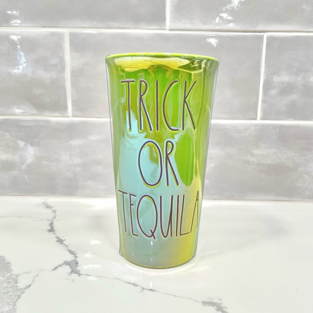 Trick or Tequila Rae Dunn Neon Green Iridescent Tall Tumbler Cup